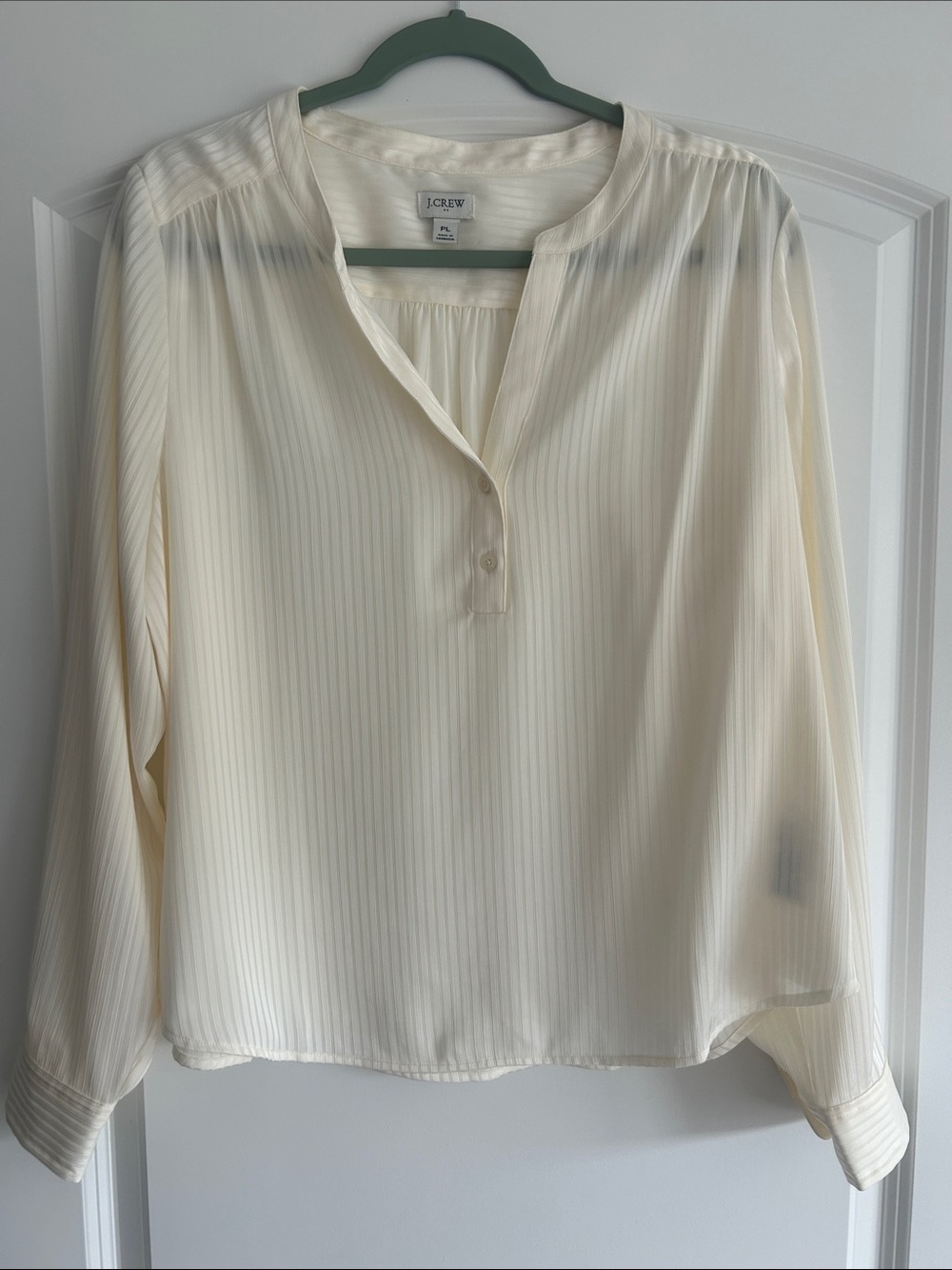J. Crew Ivory Long-Sleeve Pleated V-Neck Blouse Petite L
